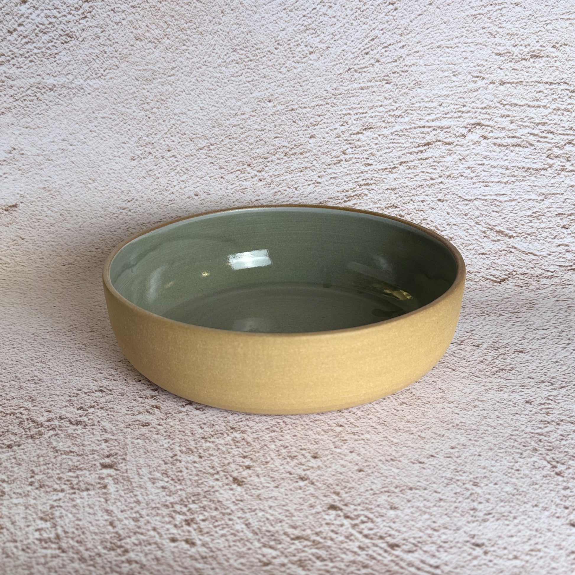 Pasta Bowl - Warm Brown Stoneware / Sage Green Gloss