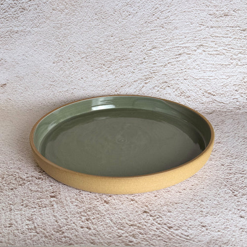 Dinner Plate - Warm Brown Stoneware / Sage Green Gloss
